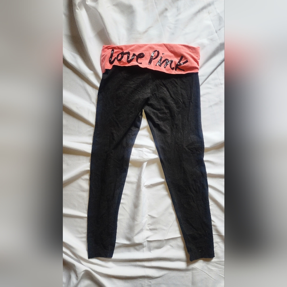 Black Women's Fold Over PINK Yoga Pants